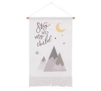 Little Love by NoJo Bannière décorative murale avec inscription « Stay Wild My Child », montagnes blanches, grises et jaunes et croissant de lune