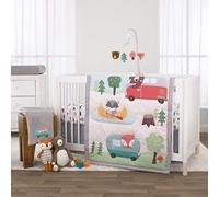 Little Love by NoJo Parure de lit rétro 3 pièces pour berceau avec couette, drap-housse et volants anti-poussière Motif Happy Camper Vert turquoise et gris