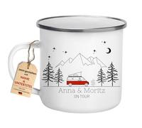 Little Mathilda Tasse de camping en émail - Personnalisable - Avec nom - Tasse à café - Accessoire pour camping-car, caravane, van - Vaisselle en acier inoxydable - Cadeau de cuisine de camping -