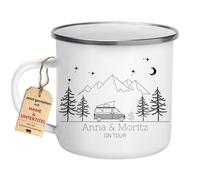 Little Mathilda Tasse de camping en émail personnalisée avec nom - Accessoire de camping - Tasse de camping-car - 300 ml - Cadeau de camping pour propriétaires de camping-cars - Gris