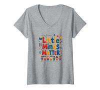 Little Minds Matter - Cadeau de Reconnaissance pour Enseignants de garderie T-Shirt avec Col en V, Femme, Gris Chiné, XXL