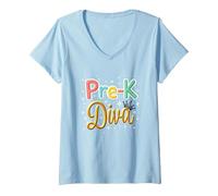 Little Miss Pre-K Diva | Princesse préscolaire T-Shirt avec Col en V, Femme, Bleu Céleste, XL