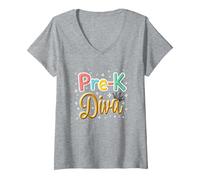 Little Miss Pre-K Diva | Princesse préscolaire T-Shirt avec Col en V, Femme, Gris Chiné, XXL