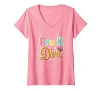 Little Miss Pre-K Diva | Princesse préscolaire T-Shirt avec Col en V, Femme, Rose, XXL