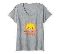 Little Miss Sunshine Cheerful Sun Kids T-Shirt avec Col en V, Femme, Gris Chiné, S