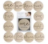Little Pear Wooden Milestone Photo Cards - Double-Sided Baby Announcement Discs, Ideal Photo Prop for Monthly Pregnancy Journey and Baby Milestones, 1-12 Months, Light Wood
