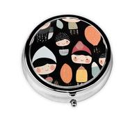 Little People Mini pilulier rond à dessin d'image, peut être mis dans un portefeuille, une poche, léger et pratique, pilulier à 3 compartiments, pilulier portable,