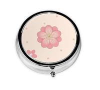 Little Pink Cherry Blossoms Boîte à pilules ronde en fer galvanisé avec 3 compartiments en plastique 5,1 x 5,1 x 1,8 cm