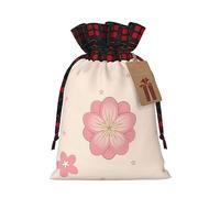 Little Pink Cherry Blossoms Colorblock Sac cadeau en lin avec cordon de serrage, 100 % polyester, convient pour l'emballage cadeau de Noël