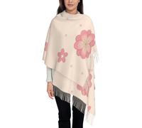 Little Pink Cherry Blossoms Écharpe d'automne et d'hiver en cachemire avec pompons pour femme - Longue écharpe tricotée - Couverture douce et chaude pour toutes les tenues