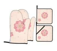 Little Pink Cherry Blossoms Lot de 4 gants antidérapants pour cuisson au four/grill/couvercle de casserole Motif fleurs de cerisier