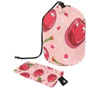 Little Pink Red Cherry Trousse de maquillage de voyage pour femme, pliable avec cordon de serrage, trousse de toilette portable, Little Pink Red Cherry, 9.9x6.9in/25.2x17.6cm;6x3.5in/15.2x8.8cm,