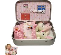 Little Pocket Bunny, Mini Bunny Hug in a Tin Box, Easter Basket Stuffer, DIY Pet Bunnies Adoption Plush, Mini Plush House, Easter Baskets Decorative Boxes, Gifts for Kids (Pink)