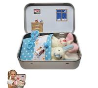 Little Pocket Bunny, Mini Bunny Hug in a Tin Box, Easter Basket Stuffer, DIY Pet Bunnies Adoption Plush, Mini Plush House, Easter Baskets Decorative Boxes, Gifts for Kids (Blue)