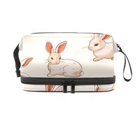 Little Rabbits Trousse de toilette double couche pour femmes et filles, trousse de toilette de voyage, trousse de maquillage pratique avec compartiment à pinceaux, multicolore, 27x15x14