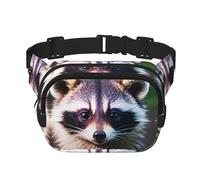 Little Raccoon Face Sac banane double couche avec imprimé carré Unisexe, noir, One Size