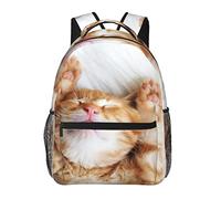 Little Red Kitten Sleeps On Fur Blanc Sac à dos décontracté élé pour femme Sacs à dos pour ordinateur portable personnalisés avec plusieurs poches Sac à dos pour ordinateur pour le travail, les