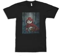 Little Red Riding Hood Cat Original Art T-Shirt Manches Courtes(Large)