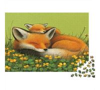 Little Renard Sleeping on Mother's Back, Open Field Cadeau Unique Décoration Intérieure Jeu ÉduChatif Challenge Toy Adultes & Enfants des 14 Ans 1000pcs (75x50cm)
