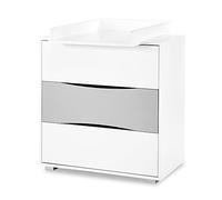 Little Sky Commode NATI à 3 Tiroirs avec Plan De Change - Blanc avec Motif Trèfle - L 80 X H 83 X P 45 Cm