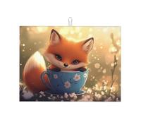 Little Teacup Fox Grand tapis d'égouttage en microfibre réutilisable et lavable pour accessoire de cuisine 45,7 x 61 cm