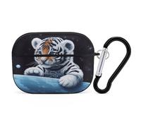 Little Tiger in Space Étui de protection antichoc pour Airpods Pro avec mousqueton anti-chute pour Airpods Pro 2e génération Noir