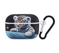 Little Tiger in Space Étui de protection antichoc pour Airpods Pro avec mousqueton anti-chute pour Airpods Pro 2e génération Blanc