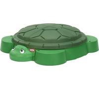 little tikes Turtle Sandbox - Bac à Sable Vert avec 4 Sièges Moulés, Fentes pour Parasol et Couvercle Amovible, pour Garçons et Filles de 1 à 6 Ans