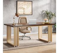LITTLE TREE Bureau 160cm pour le bureau, bureau simple en bois, grandes tables d'ordinateur pour le travail d'affaires avec piétement à patins Cadre métallique stable