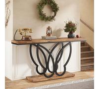 LITTLE TREE table de console de ferme, 140 cm table d'entrée avec cadre métallique papillon, table basse longue et étroite en bois table de hall d'entrée