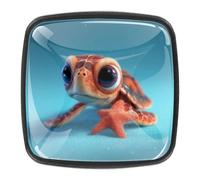 Little Turtle and Starfish Lot de 4 boutons carrés noirs pour tiroir de cuisine, commode, armoire, porte d'armoire