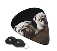 Little White Bulldog Lot de 6 médiators en celluloïd de 0,46 mm d'épaisseur avec support de médiators en cuir, médiators personnalisés pour basse, guitare électrique et acoustique, cadeau pour les