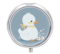 Little White Duck Pilulier de voyage à 3 compartiments 3 fois par jour mignon pour sac à main et poche Boîte à médicaments portable en métal avec miroir rond pour médicaments quotidiens et vitamines