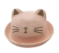 Little Workout Chapeau de paille d'été pour enfants Chapeau de paille Motif chat de dessin animé Chapeau de soleil pour filles garçons, rose, L