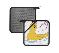 Little Yellow Duck Lot de 2 tapis anti-brûlure carrés en silicone - 18 cm, adaptés pour poêles, fours, grills, service à thé