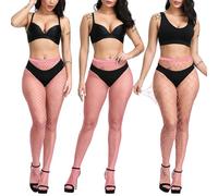 LittleForBig 3 Paires Collants Taille Haute Filets de Pêche Résille-Rose