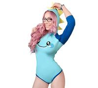 LittleForBig body bébé pour les adultes amoureux des couches (ABDL) barboteuse avec une ouverture à l’entrejambe comme pyjama-Dino à capuche avec des pointes Bleu XXL