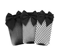 LittleForBig Chaussettes en résille avec nœud pour femme, Noir , Taille unique