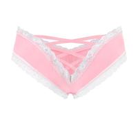 LittleForBig Culotte sexy en dentelle sans coutures - Dos en V - Avec lanières croisées - Sous-vêtement taille basse, rose-1, L