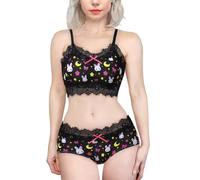 LittleForBig Dentelle Garniture Femmes Vêtements de Nuit Sangle Vêtements de Nuit Cami Top Shorts Lingerie Bralette Loungewear Set - Sweet Usagi, Noir , 4XL