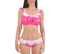 LittleForBig Ensemble 2 pièces de bikini unisexe métallique en similicuir brillant à volants sans manches dos nu en latex Sissy Doll