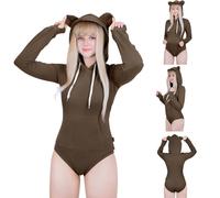 LittleForBig Ensemble body et combinaison en coton avec capuche et hoodie - Ensemble en combinaison avec capuche en peluche d'ours, marron, M