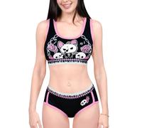 LittleForBig Ensemble bralette de sport et de détente soyeux pour femme - Ensemble bralette Bella Goth Brat, Noir , XXL