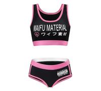 LittleForBig Ensemble caraco et culotte en coton pour femme Waifu Ensemble bralette de sport, Noir , S