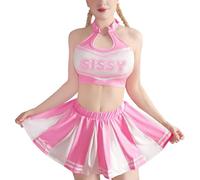 LittleForBig Ensemble de 2 pièces unisexe à col brise-cœur, vêtements de détente Sissy Game Day et jupe de pom-pom girl, rose, taille XS