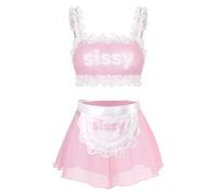 LittleForBig Ensemble de lingerie unisexe en dentelle réglable avec tablier amovible, Rose, 4XL