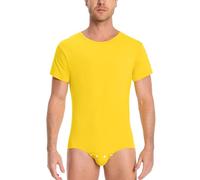 LittleForBig Ensemble en coton pour hommes, body avec boutons à l'entrejambe et pyjama - Coupe décontractée, jaune, M