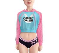 LittleForBig Femmes Bunnywatch Cosplay Gaming Casual Regular Fit Manches Longues Cordon de Serrage Cropped Capuche Veste Bleu S