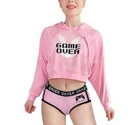 LittleForBig Femmes Gaming Casual Regular Fit Manches Longues Cordon de Serrage Cropped Capuche Sweat Rose L