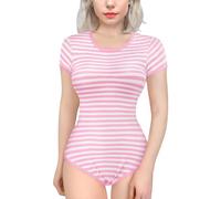 LittleForBig Grenouillère en coton Onesie Pyjamas Bodysuit - Essential Rayé Violet/Rose, Rose, M